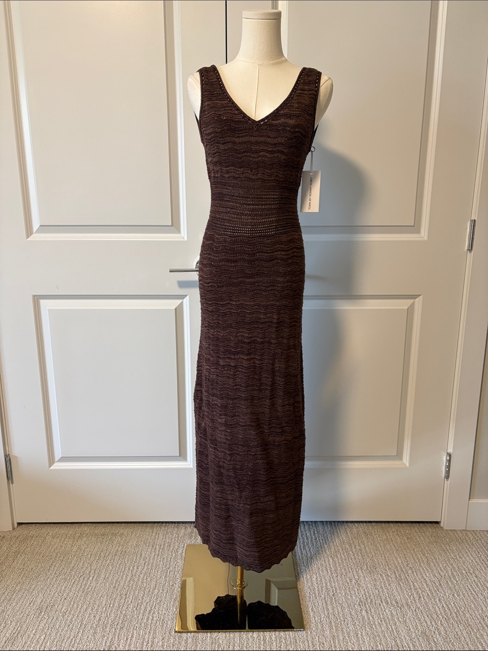 Torn by Ronny Kobo Sleeveless V-Neck Maxi Dress in Cocoa marl colour